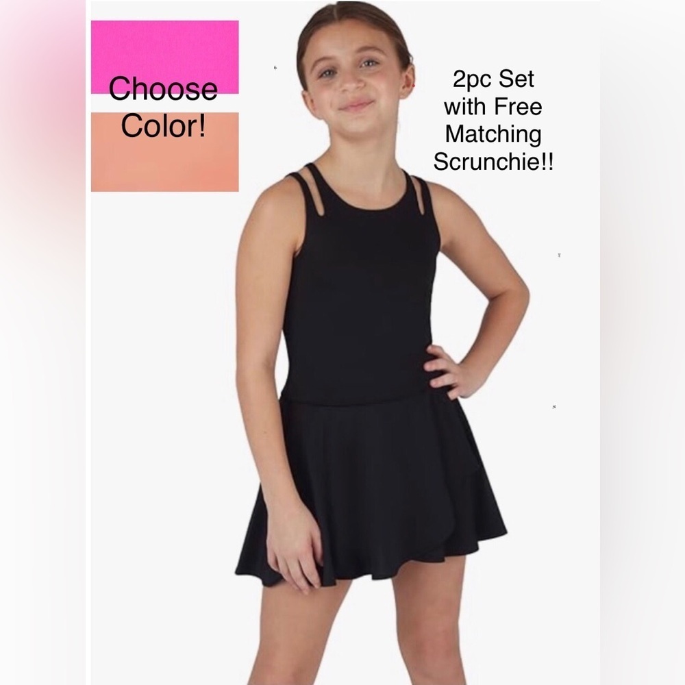 Yogalicious Girls 2Pc Sunrise Cut-Out Tank + Tulip Hem Skort Activewear Set